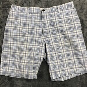 Dockers Plaid Shorts Mens 36 Blue White Cotton Blend Flat Front Casual